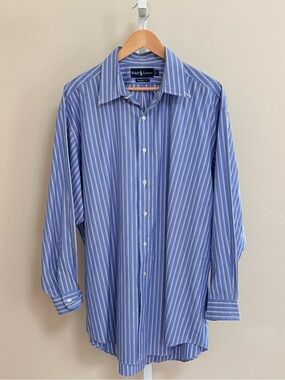 Ralph Lauren Classic Fit Blue Striped Dress Shirt Men’s 17.5 32/33 XL